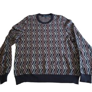 Perry Ellis Long Sleeve Crewneck Sweater CPR Pattern Sapphire Cotton Blend XL